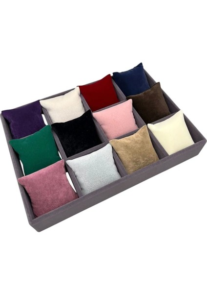 Renkli Süet Kumaş Yastıklı Çekmece Iç Saat ve Takı Kutusu 34/24 cm