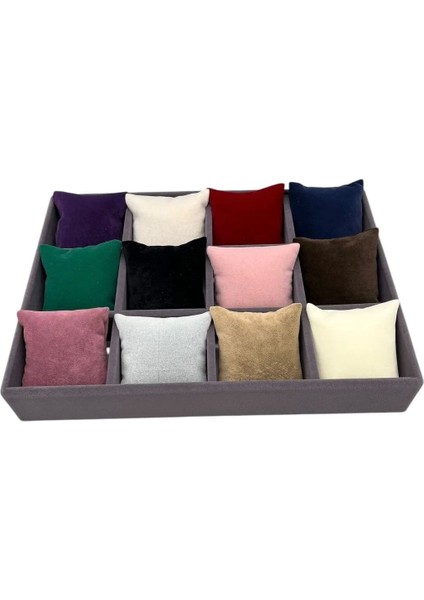 Renkli Süet Kumaş Yastıklı Çekmece Iç Saat ve Takı Kutusu 34/24 cm