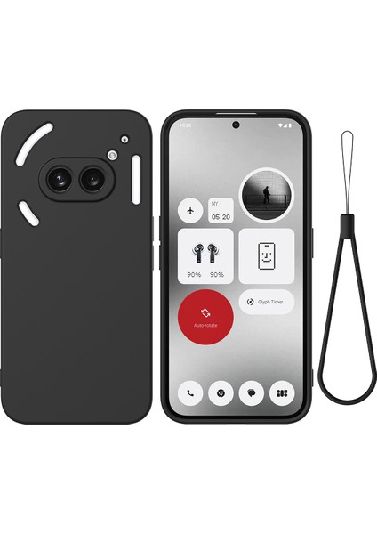 Hiçbir Şey Için Telefon (2A) El Kayışlı Kılıf Yumuşak Astarlı Sıvı Silikon Telefon Kılıfı-Siyah (Yurt Dışından)