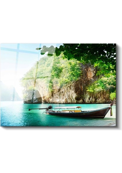 Tropik Koy - Zümrüt Yeşili Sular ve Kayalıklar Cam Tablo fiyatları