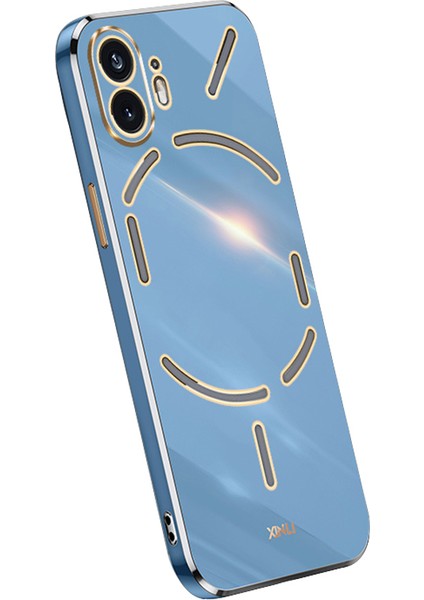 Xınlı For Nothing Phone(2)Elektrokaplama Altın Kenarlı Çizilmez Telefon Kılıfı Tpu Koruma Kılıfı-Mavi (Yurt Dışından)