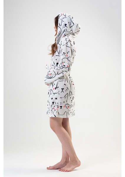 Kadın Kapüşonlu Kısa Beyaz Polar Sabahlık C1T3N0O302 fırsatları