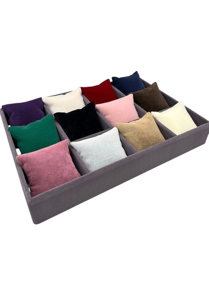 Renkli Süet Kumaş Yastıklı Çekmece Iç Saat ve Takı Kutusu 34/24 cm