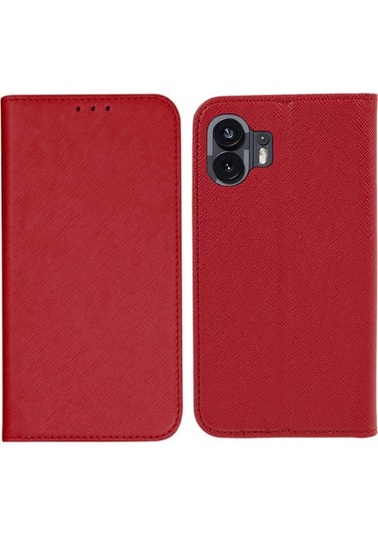 Hiçbir Şey Için Telefon(2)Pu Deri Çapraz Doku Kılıf Stand Cüzdan Koruyucu Telefon Kılıfı-Kırmızı (Yurt Dışından)