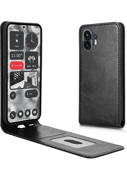 Hiçbir Şey Için Telefon(2)Kart Yuvalı Manyetik Dikey Kapaklı Deri Telefon Kılıfı-Siyah (Yurt Dışından)