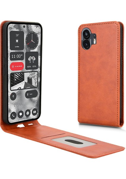 Hiçbir Şey Için Telefon(2)Kart Yuvalı Kılıf Manyetik Dikey Kapaklı Deri Telefon Kılıfı-Turuncu (Yurt Dışından)