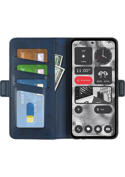 Hiçbir Şey Için Telefon(2)Darbeye Dayanıklı Dana Dokulu Telefon Standı Kılıf Cüzdan Pu Deri Cep Telefonu Kılıfı-Mavi (Yurt Dışından) fiyatları