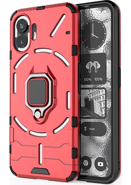 Hiçbir Şey Için Telefon (2) Sert Pc + Yumuşak Tpu Telefon Arka Kapağı Döndürülebilir Halka Tutucu Ayaklı Telefon Kılıfı-Kırmızı (Yurt Dışından)