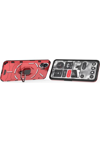 Hiçbir Şey Için Telefon (2) Sert Pc + Yumuşak Tpu Telefon Arka Kapağı Döndürülebilir Halka Tutucu Ayaklı Telefon Kılıfı-Kırmızı (Yurt Dışından) modelleri