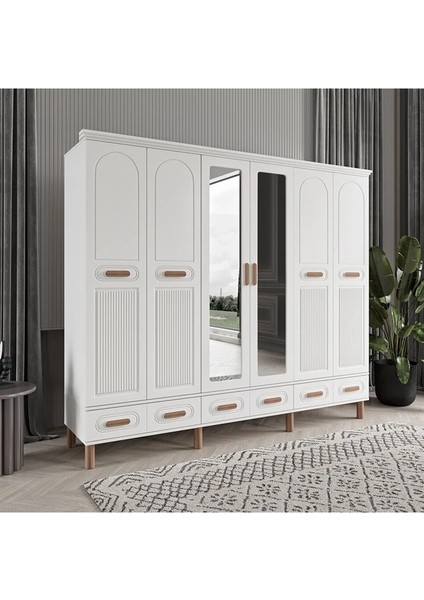 Pera 6 Kapaklı Beyaz Gardırop Tamamı Mdf