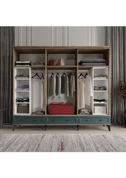 Toprak 6 Kapaklı Yeşil Gardırop Tamamı Mdf