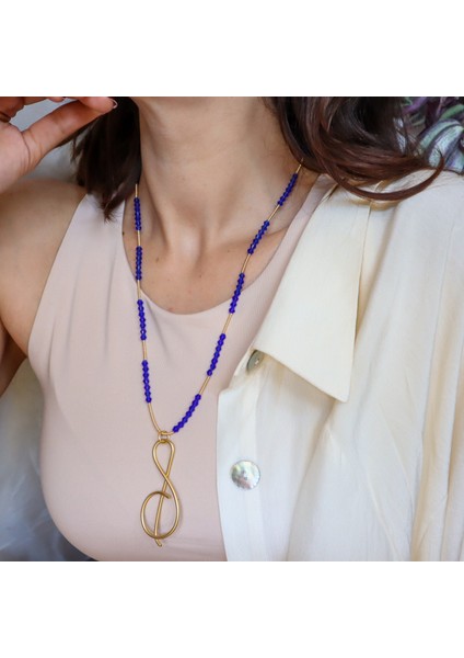 Sol Anahtarı Kolye – Kristal Boncuklu, Mat Altın Kaplama Uzun Tasarım fiyatları