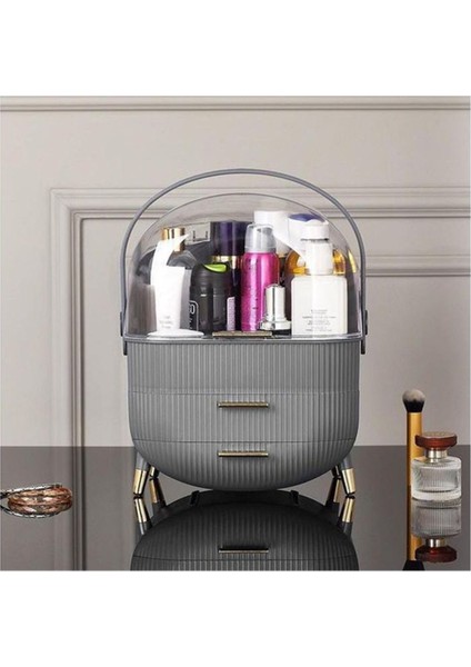 Gri Renkli Çok Bölmeli Makyaj ve Kozmetik Organizeri, Taşıma Kulplu, Çekmeceli fiyatları