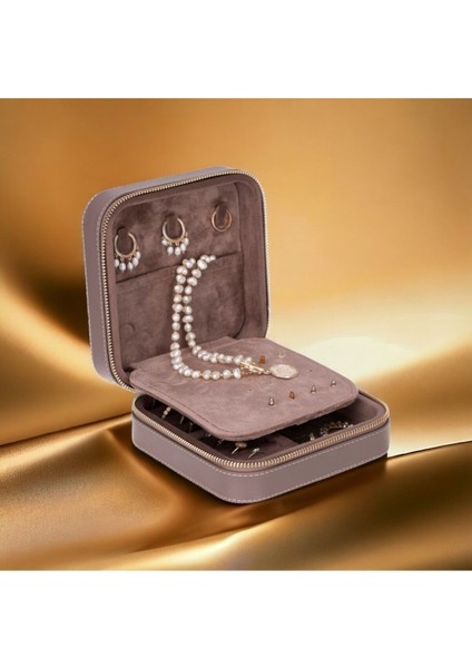 Şık Deri Seyahat Takı Organizer, Küpe, Yüzük, Kolye Düzenleyici