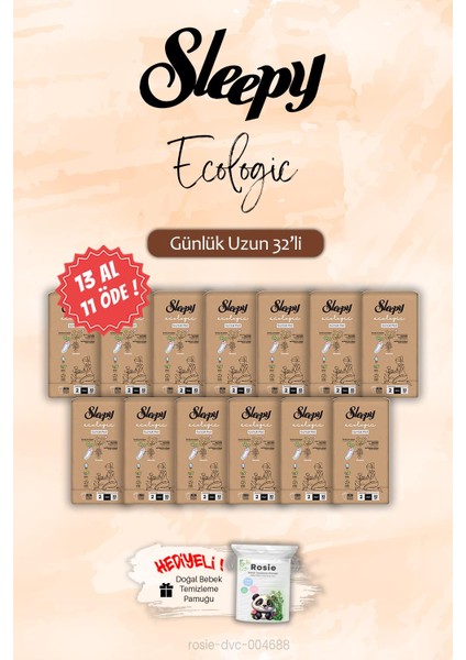 32 'li Uzun Ecologic Günlük Ped 13 Al 11 Öde, Rosie Hediye