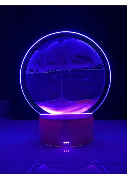 Döndürülebilir Işıklı Hareketli Kum Saati, Masa Lambası, Rgb LED Işıklı Kum Sanatı, Mor