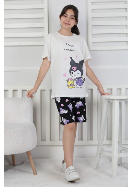 I Love Kuromi Baskılı Kısa Kollu Şort Pijama Takımı