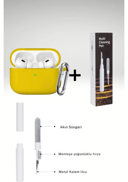 apple Airpods Pro/pro2 Kılıf Kapak Temizleme Kalemi ile Tam Koruyucu Silikon Kılıf , Ön LED Görünür