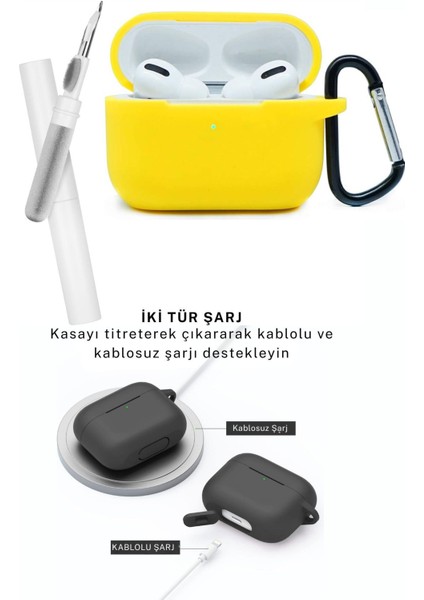 apple Airpods Pro/pro2 Kılıf Kapak Temizleme Kalemi ile Tam Koruyucu Silikon Kılıf , Ön LED Görünür