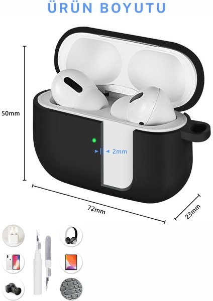 apple Airpods Pro/pro2 Kılıf Kapak Temizleme Kalemi ile Tam Koruyucu Silikon Kılıf , Ön LED Görünür