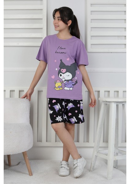 I Love Kuromi Baskılı Kısa Kollu Şort Pijama Takımı fırsatları