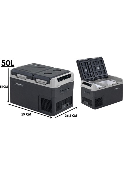 50L Çift Kapak Oto Buzdolabı Taşınabilir 12/24V Uyumlu (-20 Dereceye Kadar) Tecnopoint