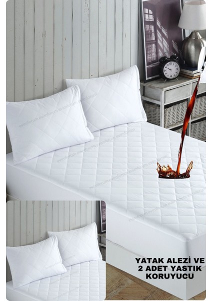 Mikrofiber Kapitone Fitted Su Sıvı Geçirmez Yatak Koruyucu Alez-2 Adet Yastık Koruyucu Set(12 Ebat)