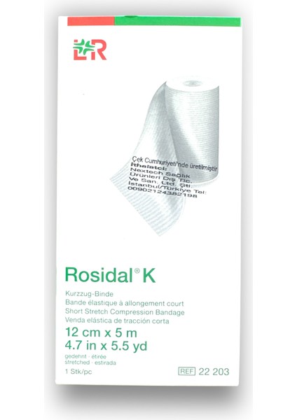 Rosidal K Kısa Gerilimli Kompresyon Bandajı 12 cm x 5 M - Ref 22203