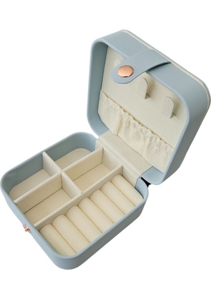 Mini Deri Takı ve Seyahat Kutusu, 10X10 Cm, Bebek Mavisi, Şık ve Kullanışlı