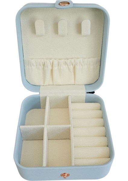 Mini Deri Takı ve Seyahat Kutusu, 10X10 Cm, Bebek Mavisi, Şık ve Kullanışlı modelleri