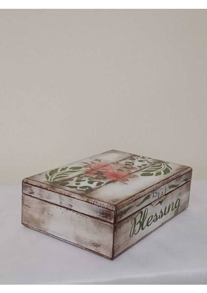 Vintage Ahşap Takı ve Aksesuar Kutusu, Şık ve Dekoratif, 22,5X16,5X7 cm