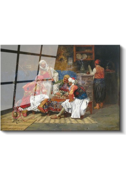 Osmanlı Kahvehanesi - Satranç Oynayanlar Cam Tablo
