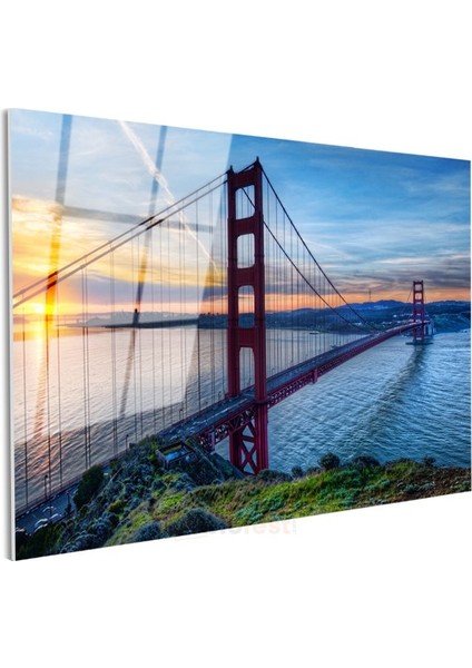 Golden Gate Köprüsü - Gün Batımında Kızıl Silüet Cam Tablo modelleri