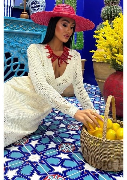 Derin Yaka Triko Elbise 2856 modelleri