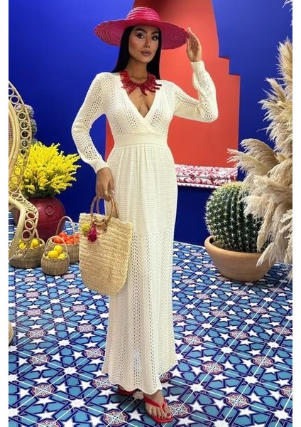 Derin Yaka Triko Elbise 2856