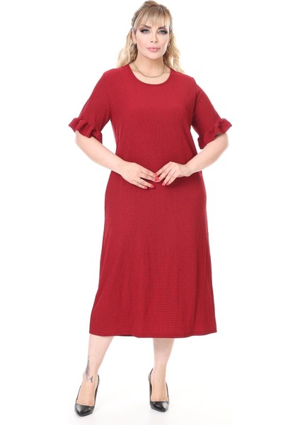 Yazlık Kısa Kol Esnek Büyük Beden Bordo Elbise 22E-2658 indirimleri