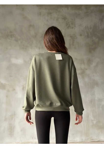 Osy Modal Yumuşak Dokulu Kumaş Bisiklet Yaka Oversize Sweatshirt - Haki fiyatları