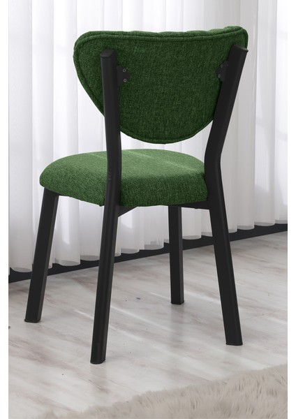 Elma Modeli Kare Mutfak Masa Sandalye Takımı 4 Sandalye 1 Siyah Mermer Desen Masa 70X70 Keten Kumaş