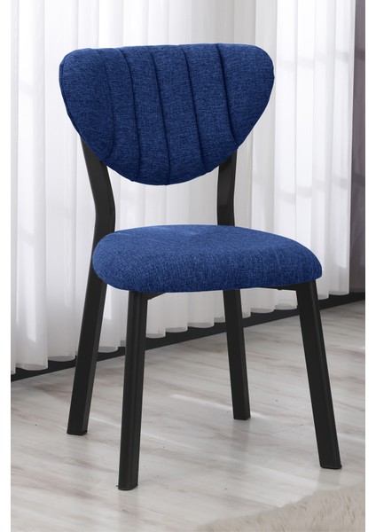 Elma Modeli Yuvarlak Mutfak Masa Sandalye Takımı, 4 Sandalye 1 Sabit Ceviz Masa 90X90 Cm, Keten Kumaş