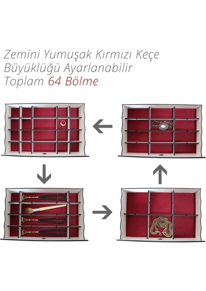 Beyaz 64 Bölmeli Çok Amaçlı Organizer, Takı, Makyaj, Saat ve Aksesuar Düzenleyici modelleri