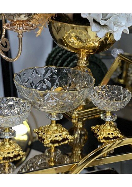 7 Parça Yaldızlı Metal Ayaklı Salata Kasesi Çerezlik Sunumluk Cup Magnolia