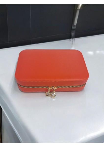 Kişiye Özel Büyük Boy Takı Saklama Kutusu Seyahat Çantası Turuncu