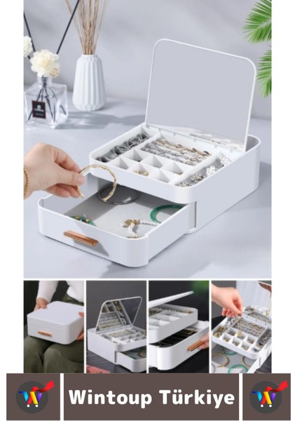 Şık Çok Bölmeli Takı ve Makyaj Düzenleyici Aynalı Organizer fiyatları