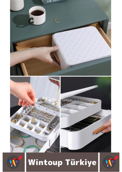 Şık Çok Bölmeli Takı ve Makyaj Düzenleyici Aynalı Organizer modelleri