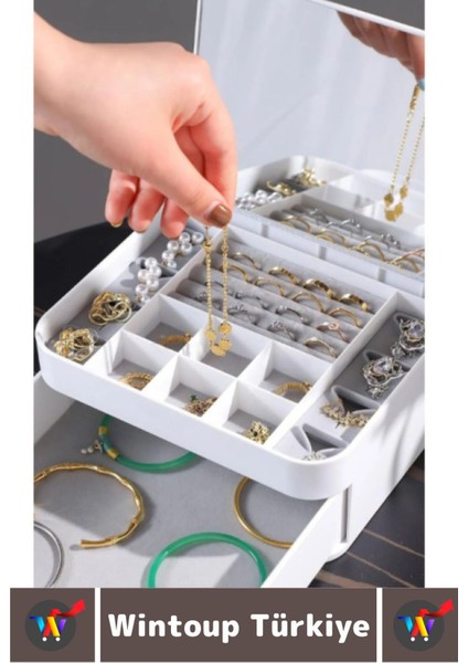 Şık Çok Bölmeli Takı ve Makyaj Düzenleyici Aynalı Organizer fırsatları
