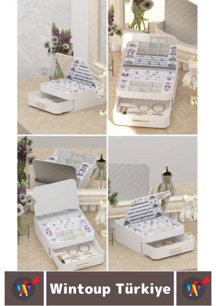 Şık Çok Bölmeli Takı ve Makyaj Düzenleyici Aynalı Organizer indirimleri