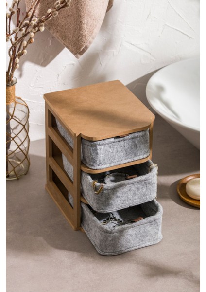 Keçe 3 Çekmeceli Organizer, Takı ve Kozmetik Düzenleyici, Masaüstü ve Banyo Kullanımı modelleri
