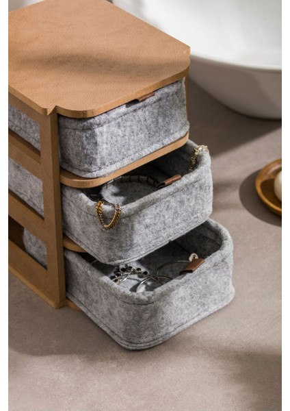 Keçe 3 Çekmeceli Organizer, Takı ve Kozmetik Düzenleyici, Masaüstü ve Banyo Kullanımı fırsatları