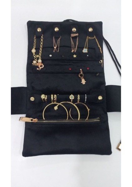 Katlanabilir Rulo Takı Çantası, Seyahat İçin Pratik ve Şık Siyah Renkli Organizer fiyatları