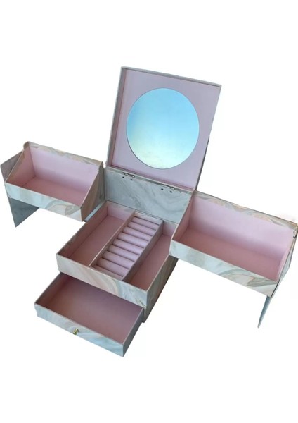 Şık Pembe Kutulu Aynalı Takı Saklama Organizeri